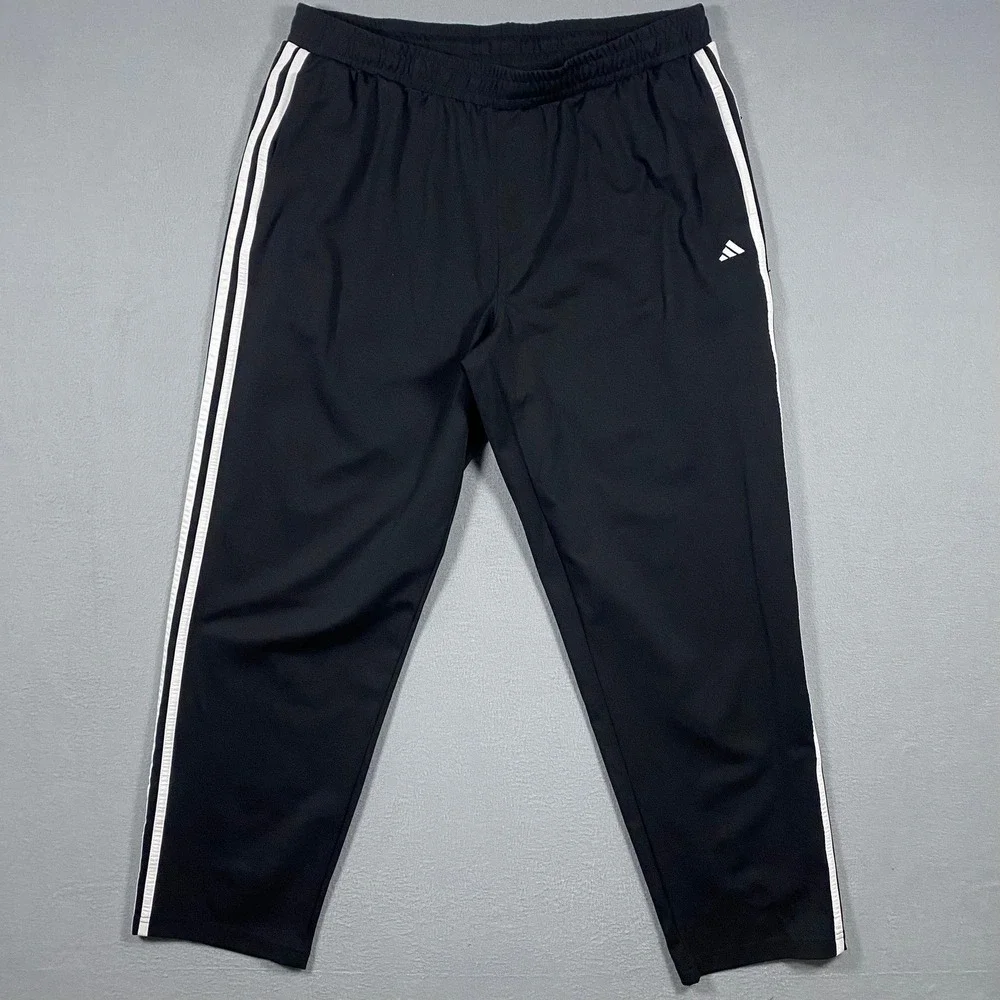 Adidas Mens Black White Three‎ Stripe Athletic Track Pants Elastic Waist XL